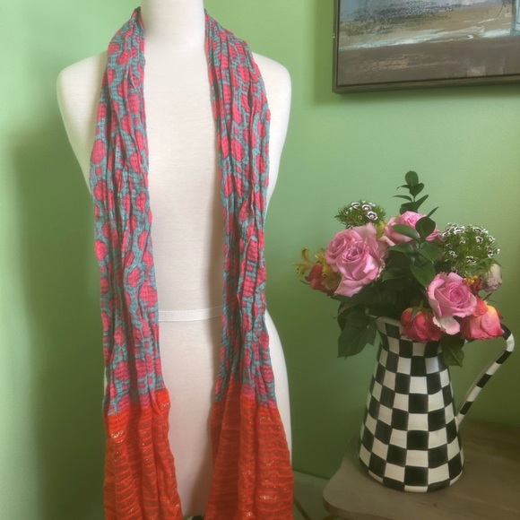 WOMENS scarf orange/pink/blue Pattern - Picture 2 of 2